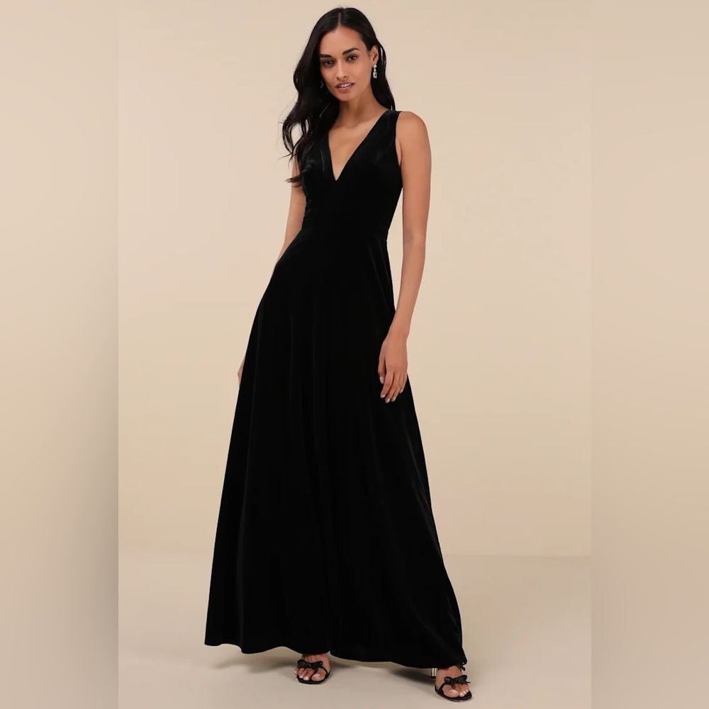 Lulus xBeautiful Night Black Velvet Sleeveless Maxi Dress